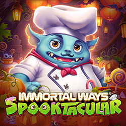 A whimsical slot game icon depicting a blue monster chef character wearing a white chef